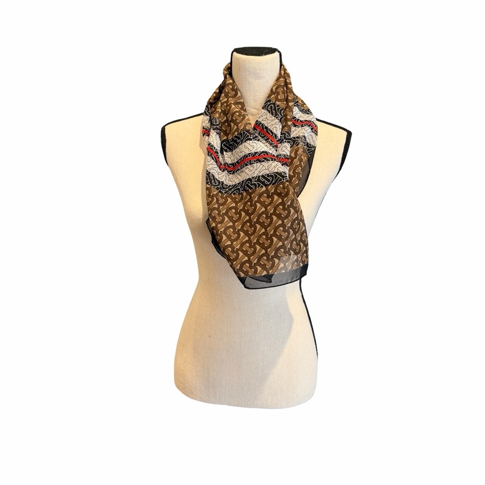 NEW Burberry TB Monogram Bridle Brown Silk Scarf - Picture 8 of 9